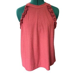 Who What Wear Textured Ruffle Tank Top - Deep Coral Pink size Medium